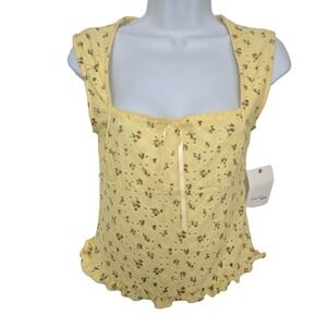 Electric Behaviour Junior's Y2K Inspired Top Floral Design Eyelets Sleeveless M